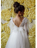 Ruffle Sleeves Beaded Ivory Lace Tulle Feather Flower Girl Dress